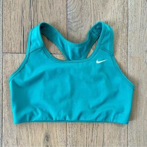Nike Dry Fit Women Large Unpadded Sports Bra Green Swoosh Workout Athletic Top